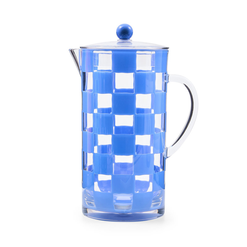 Blue Check Acrylic Pitcher, Blue/Clear