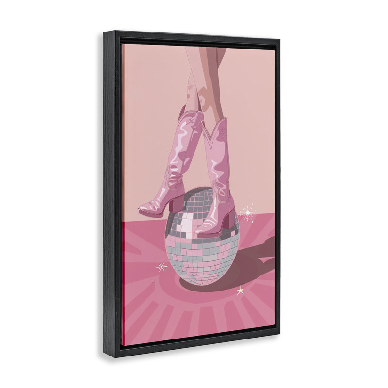 Cadre flottant équilibré rose avec cow-boy, design par LSR Design Studio, H 25 po x l 17 po, Cadre flottant noir de jais