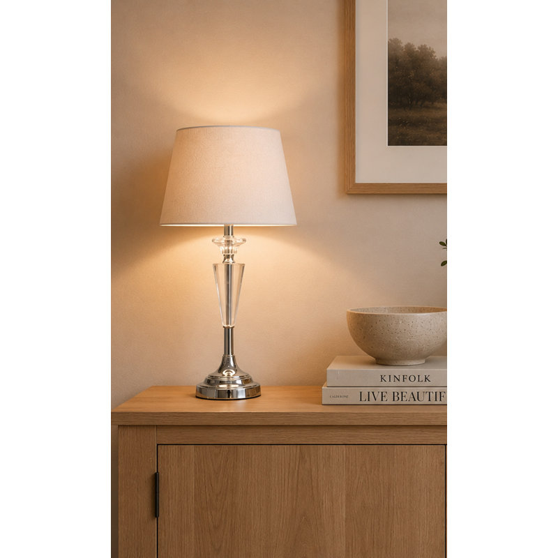Wauregan 55cm Crystal Glass Chrome Table Lamp, Beige