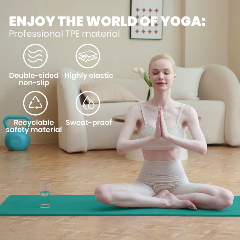 Premium 10mm Thick TPE Yoga & Pilates Mat, 183x61cm Eco Friendly Non Slip Gym Exercise Mat, Green