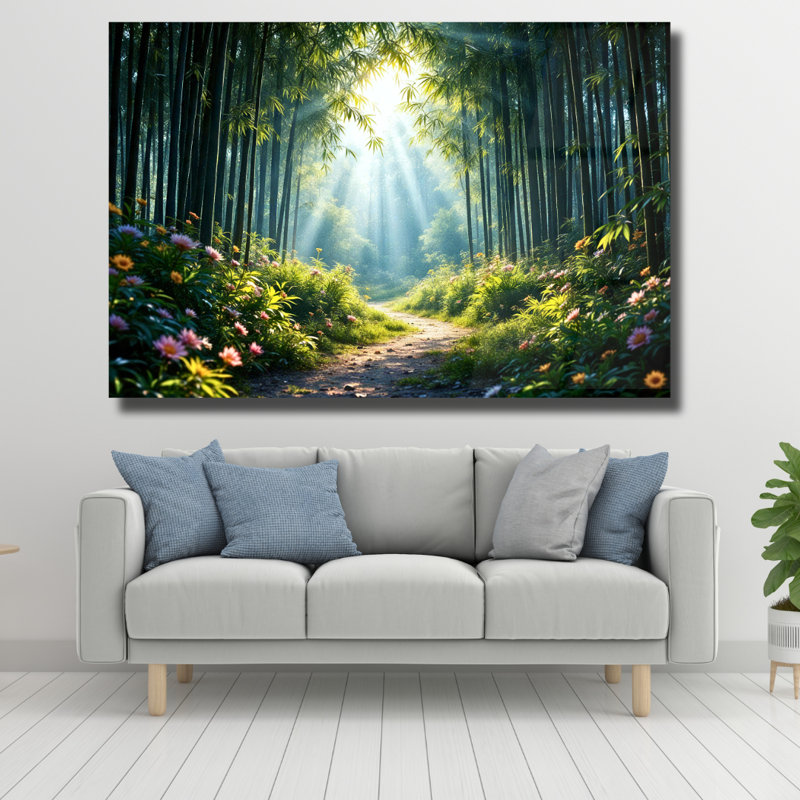 Art floral floral en verre trempé forêt de bambou, 30" H x 40" W