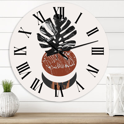 Horloge murale moderne Abstact Minimal Sun, Moon & Tropical Palm Leaf II