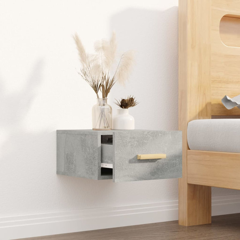 17 Stories Wall-Mounted Bedside Cabinet, Grey, Individual