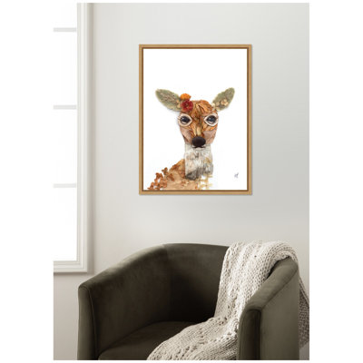 «Deer with Flowers» par Madeline Jeppesen, reproduction d'art sur toile encadrée
