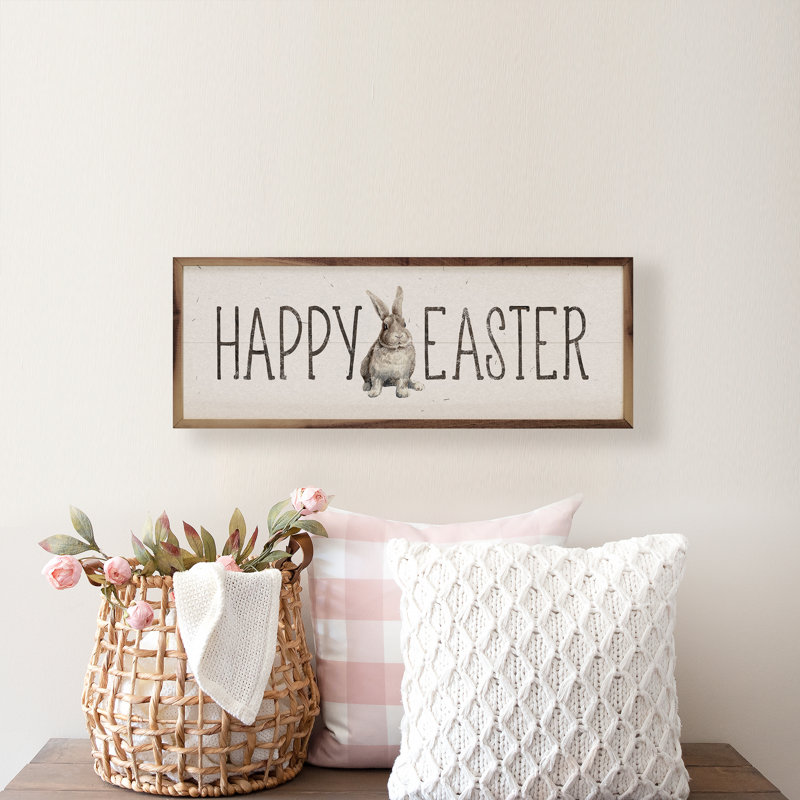 Happy Easter Sitting Bunny White, 8" H x 24" W x 1" D