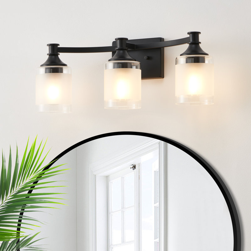 Éclairage pour salle de bain 3 lumières à intensité variable avec abat-jour en verre givré