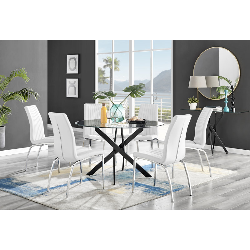 Ensemble de table de salle à manger 6 pièces en métal et verre Tierra, Blanc