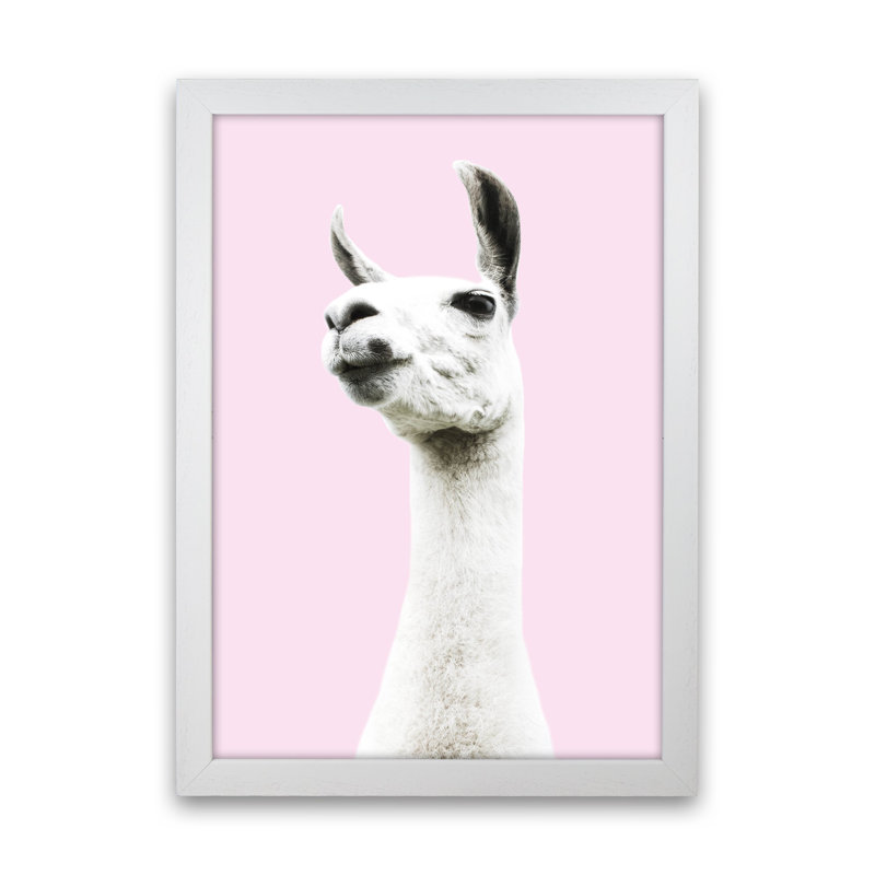Pink Llama by Victoria Frost - Print, 88cm H x 64cm W x 3cm D, White Framed