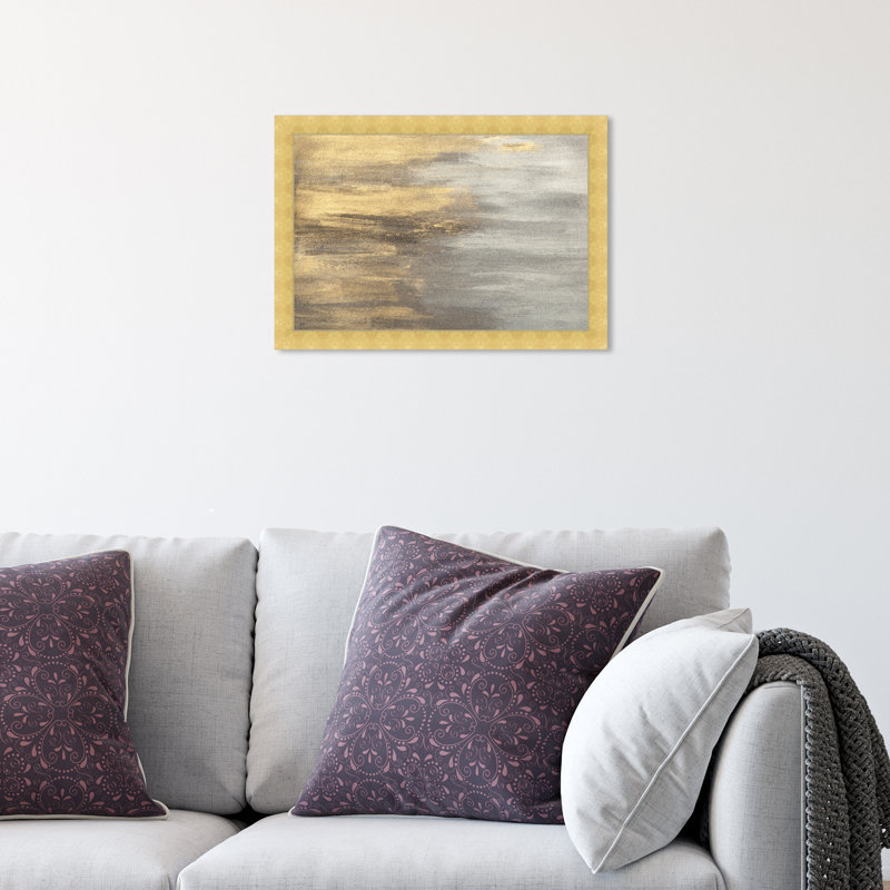 Reproduction d'art encadrée abstraite dorée et argentée pour chambre à coucher, H 12 po x l 17 po, Cadre doré