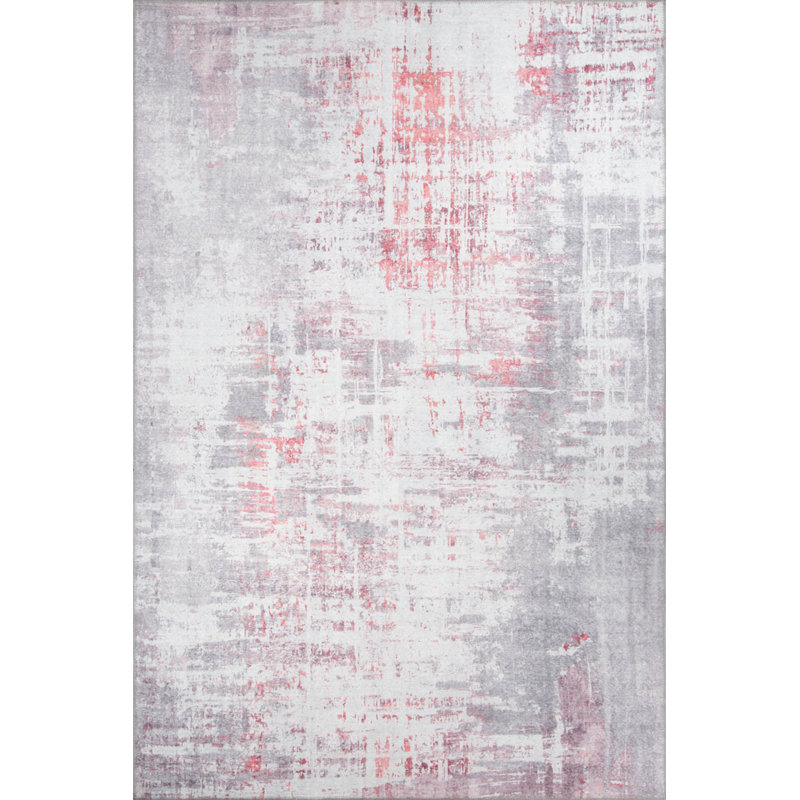 Tapis décoratif gris et rose, Rectangle 3 pi 10 po x 5 pi 3 po