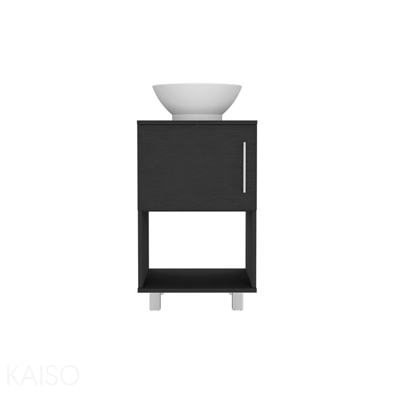 Meuble-lavabo simple 18 po, une tablette ouverte, une armoire à porte simple - Noir
