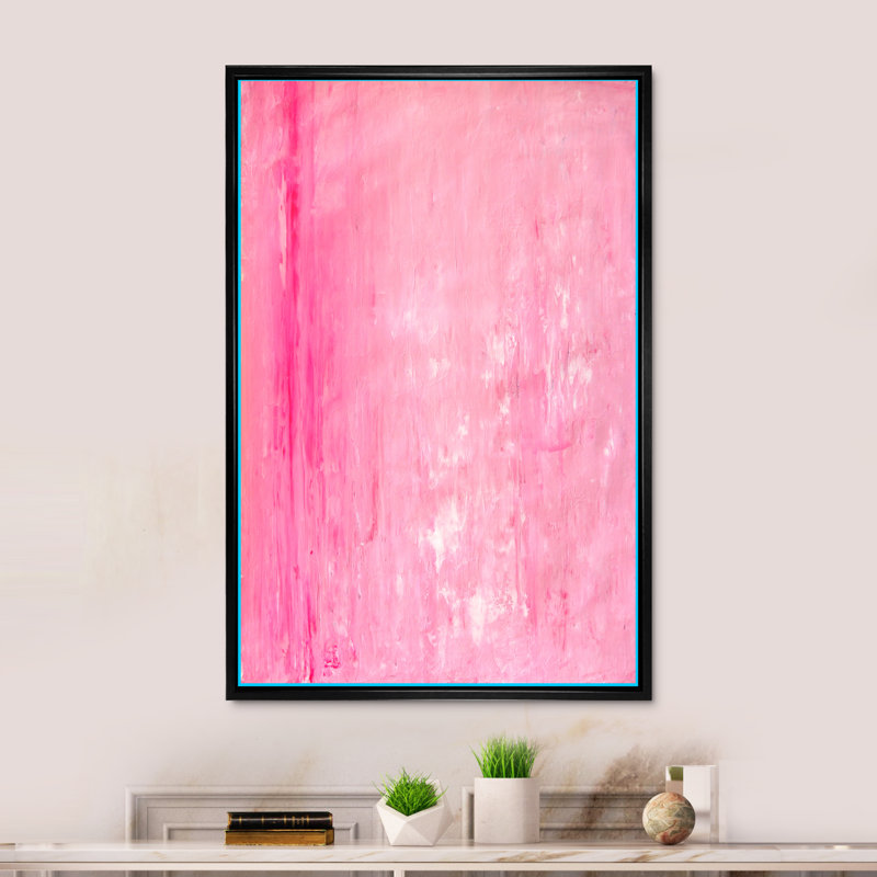 Rose et blanc abstrait, art mural moderne et contemporain sur toile, H 32 po x l 16 po x P 1 po, Cadre flottant noir