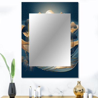 Gold Metallic Coastal Paradise I - Minimalisme grand miroir, miroir mural décoratif traditionnel, impression d'art en métal