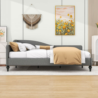 Aghilas Linen Upholstered Daybed with Wood Legs and Slats