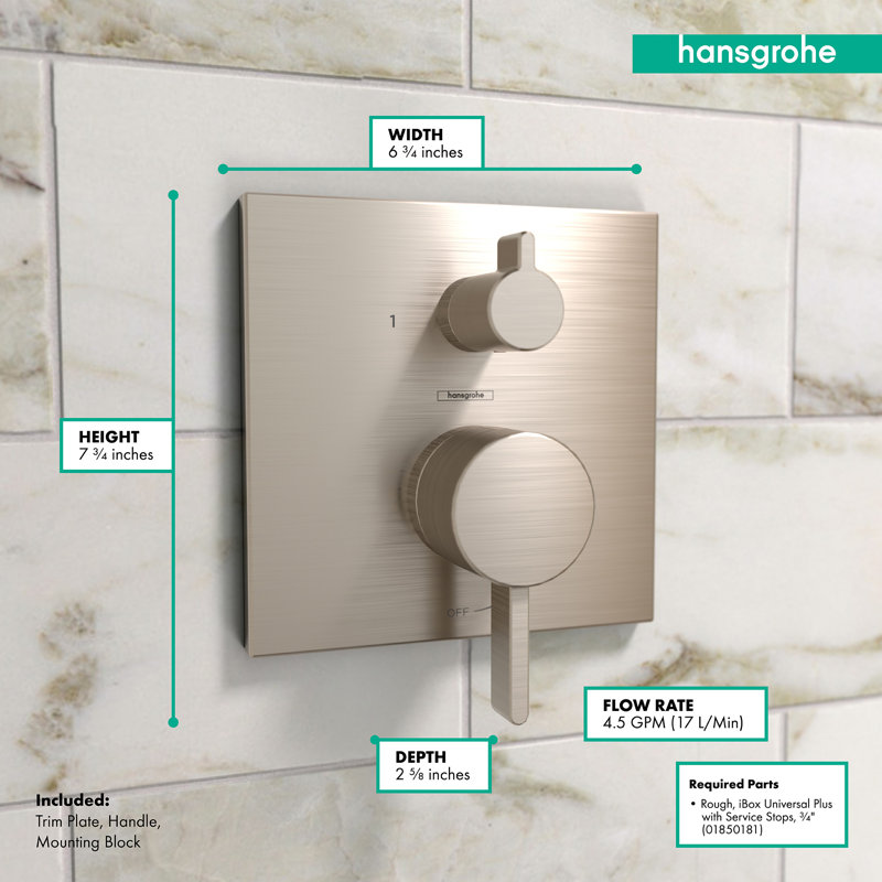Ecostat Square Pressure Balance Shower Trim with Diverter Valve Trim Only, Brushed Nickel