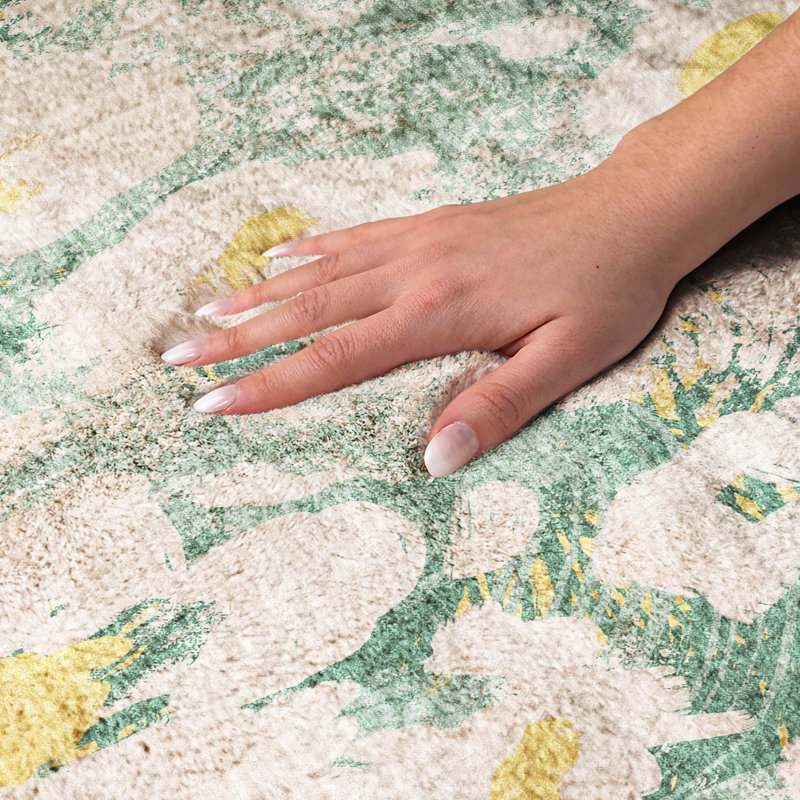 Premium Machine Washable Dream Shag ADS538 Floral Rug, 8' x 10', Green