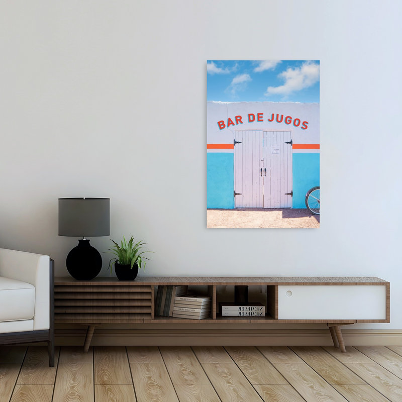 Bar De Jugos, une affiche murale abstraite contemporaine sur le thème du paysage de palmiers, 48" H x 32" W