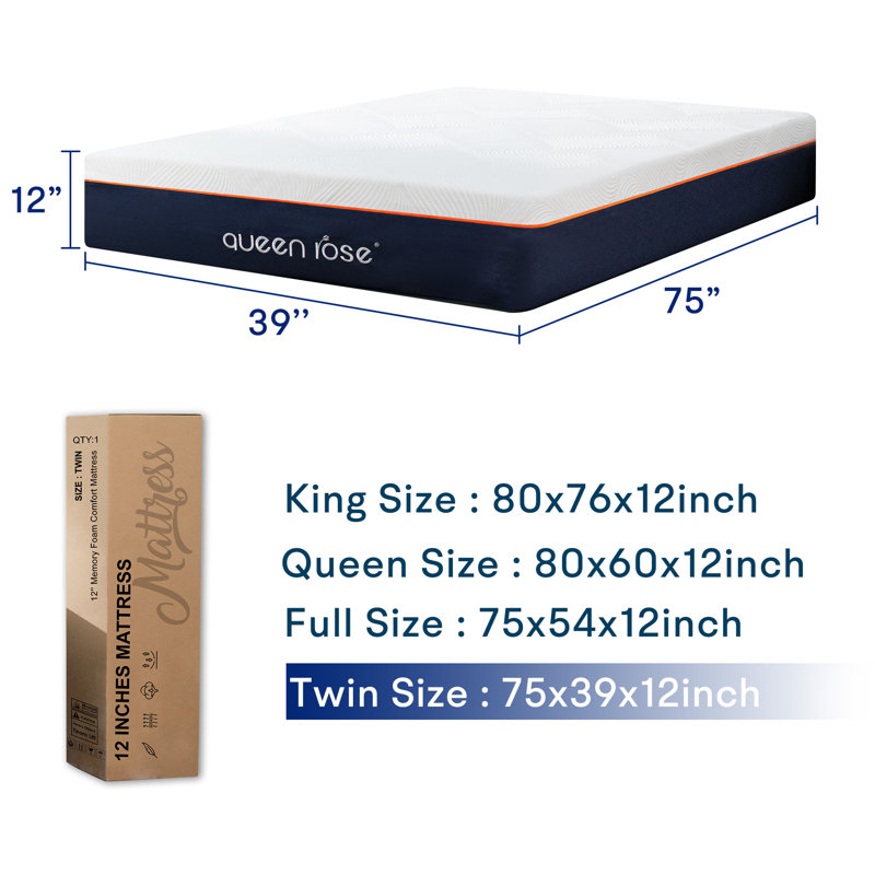 Medium Firm Memory Foam Mattress in a Box , 12", Twin