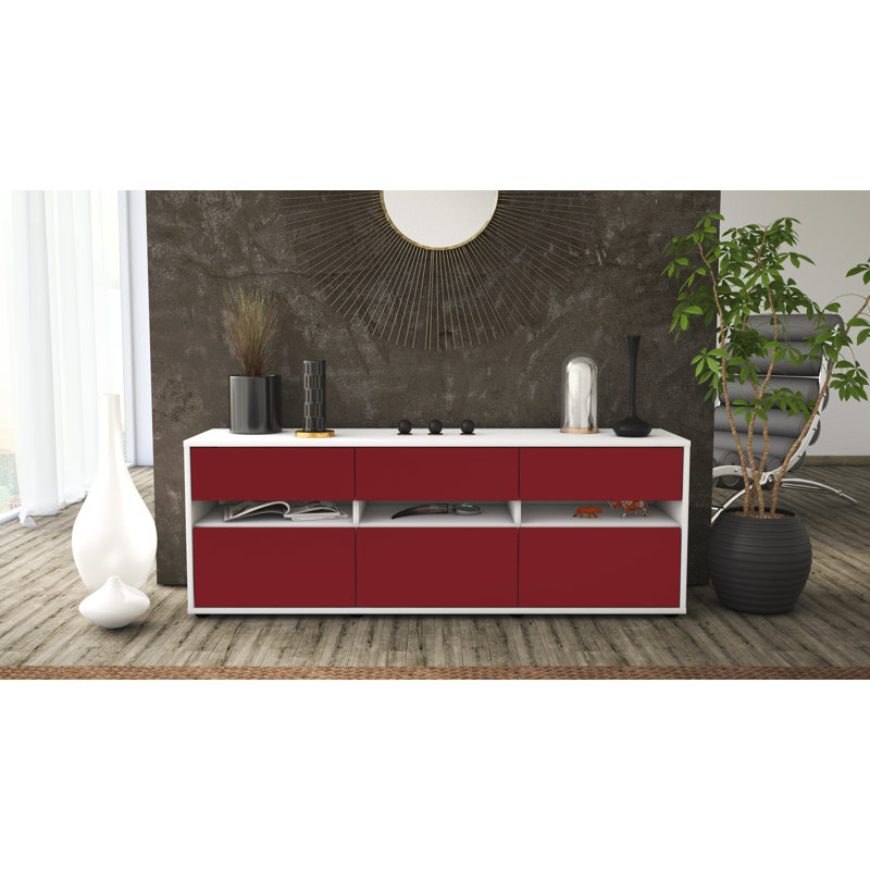 Yamashita Unfinished TV Stand for TVs up to 60, Rot/Matt Weiß