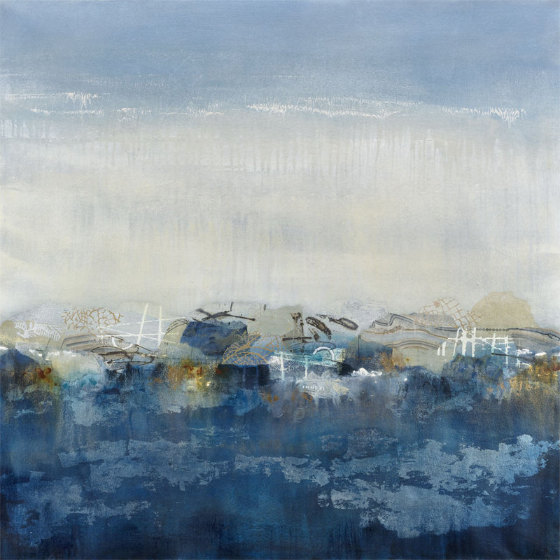 Seaside Night Painting by Jennifer Hollack Raboin, Silver Frame Canvas, 36" H x 36" W x 2.25" D