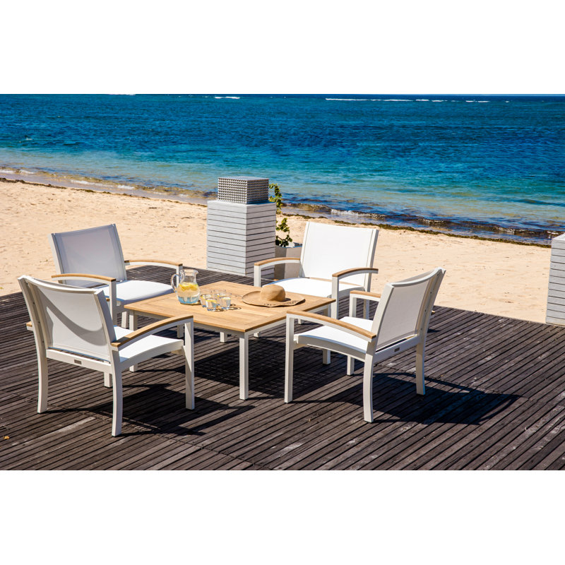 SoHo 42" Square Teak Aluminum Outdoor Coffee Table, Silver
