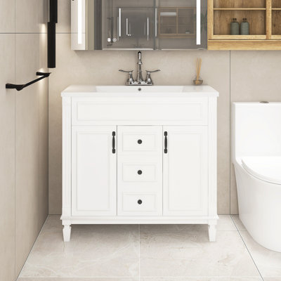 36'' Freestanding Single Sink Bathroom Vanity with Ceramic Top