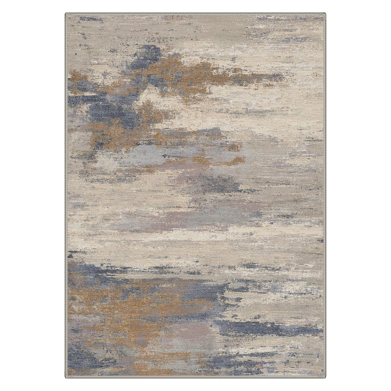 Nimbus Abstract Landscape Machine Washable Taupe Indoor Area Rug With Non-Slip Backing, Rectangle 8' x 10'