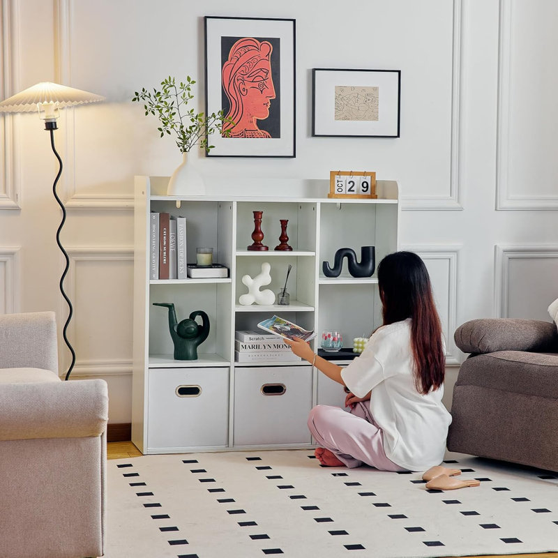 Latitude Run® 7 Cubes Organizer, Wooden Cube Bookcase,3 Tier Open Shelf, Cabinet Organizer Sorted Storage, Open Shelf Bookshelf,Storage For Home Office Workspace, White