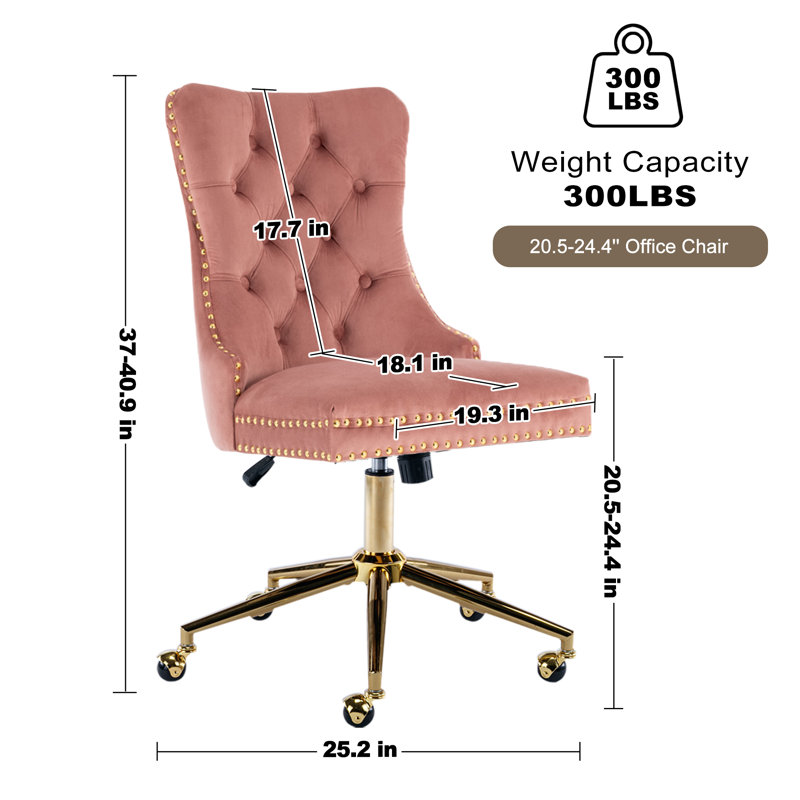 Chaise de bureau en velours et capitonnée, Rose