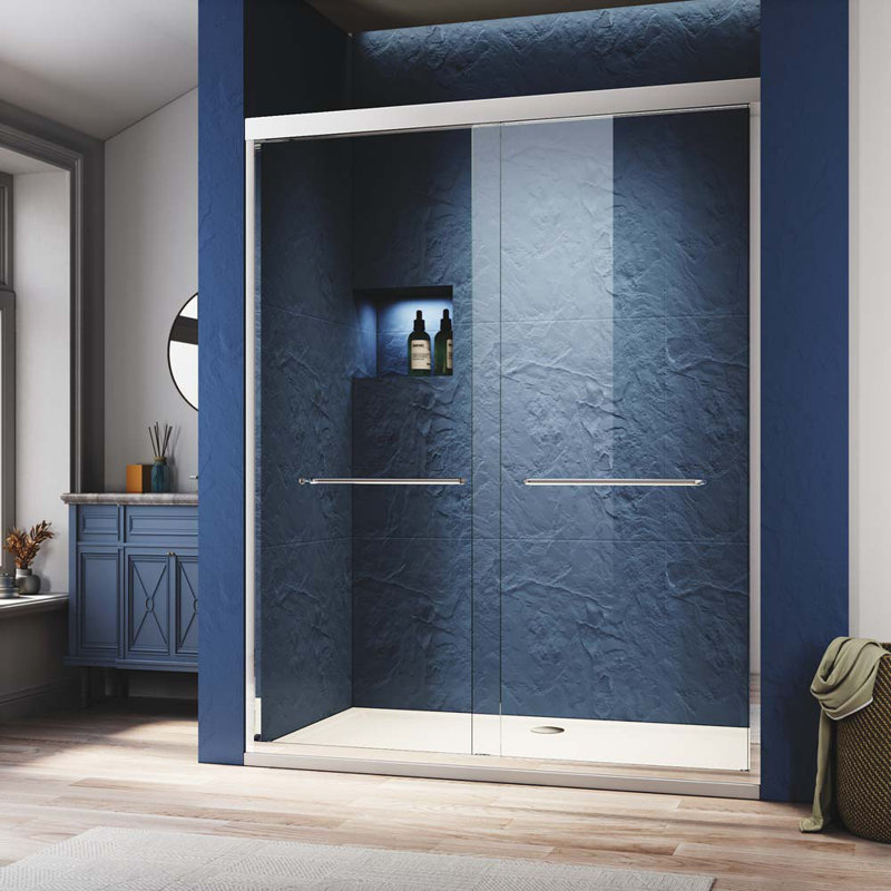 Chrome Frameless Double Sliding Shower Door with Clear Tempered Glass