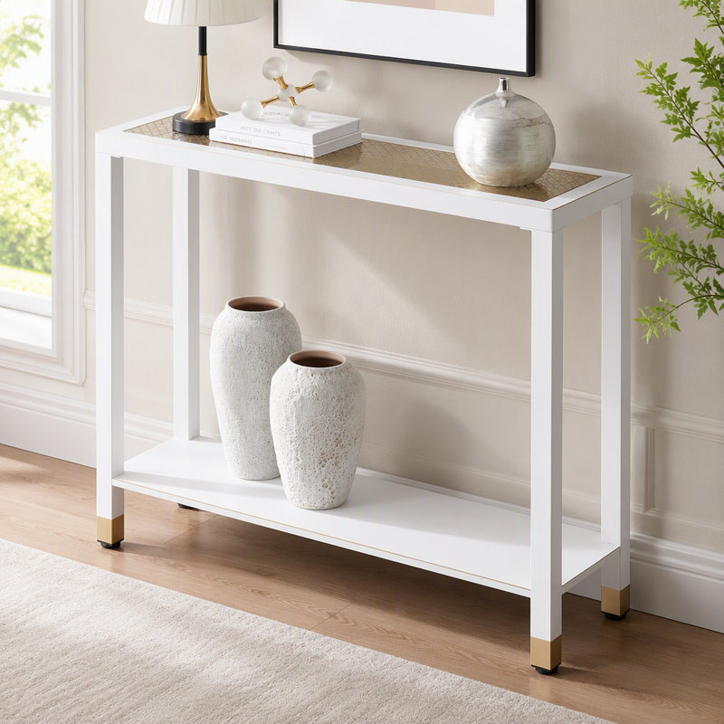 Console à 2 niveaux, table basse, White+Gold / White, White+Gold, White