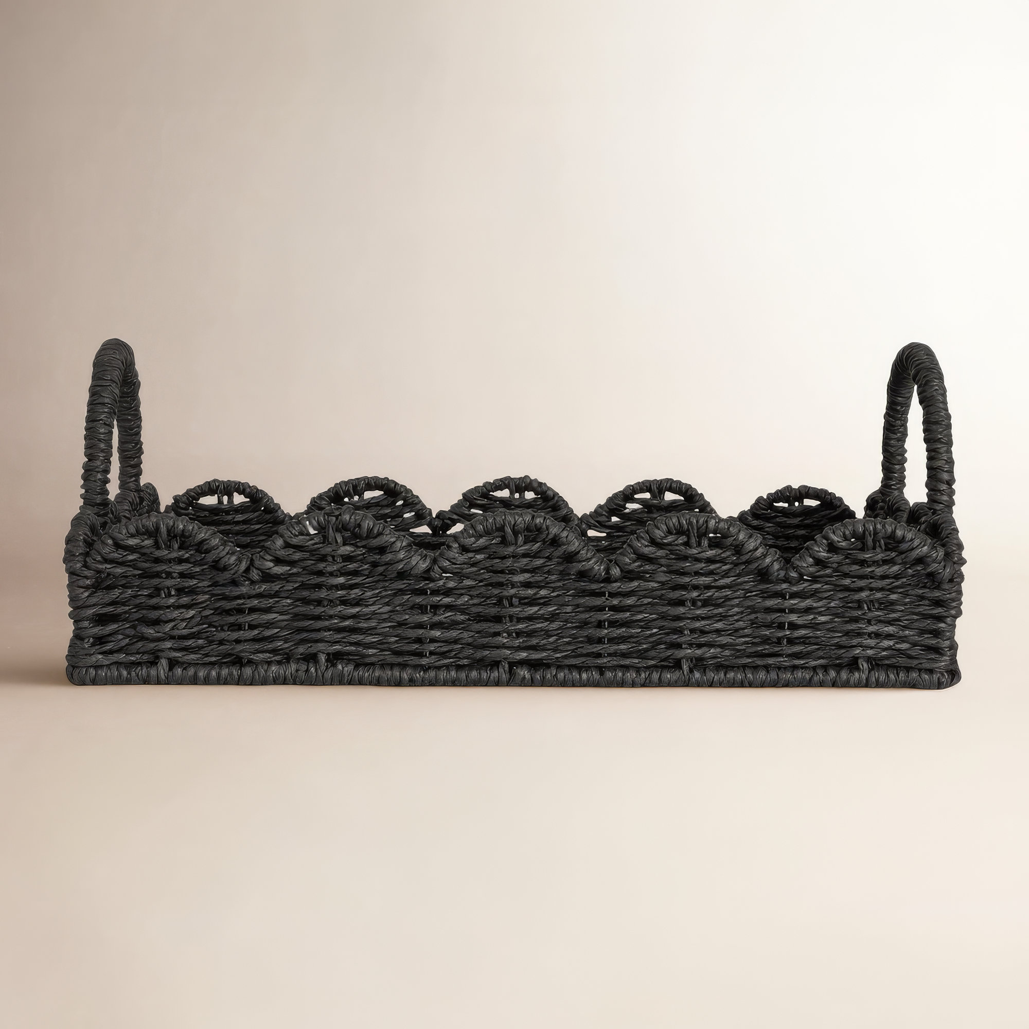 Fraga Handwoven Coffee Table Tray with Scalloped Edge, Black