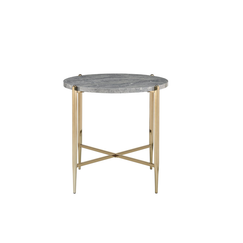Elysian 26" Champagne Gold Round Stone & Metal End Table