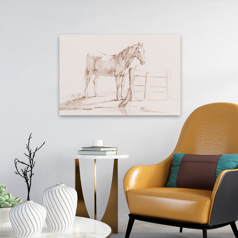 Cheval debout contemporain et moderne à une clôture, H 24 po x l 16 po