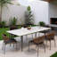 Table de salle à manger d'extérieur 70 po avec dessus en pierre frittée et table de patio résistante aux intempéries pour 6 personnes, pieds en métal modernes