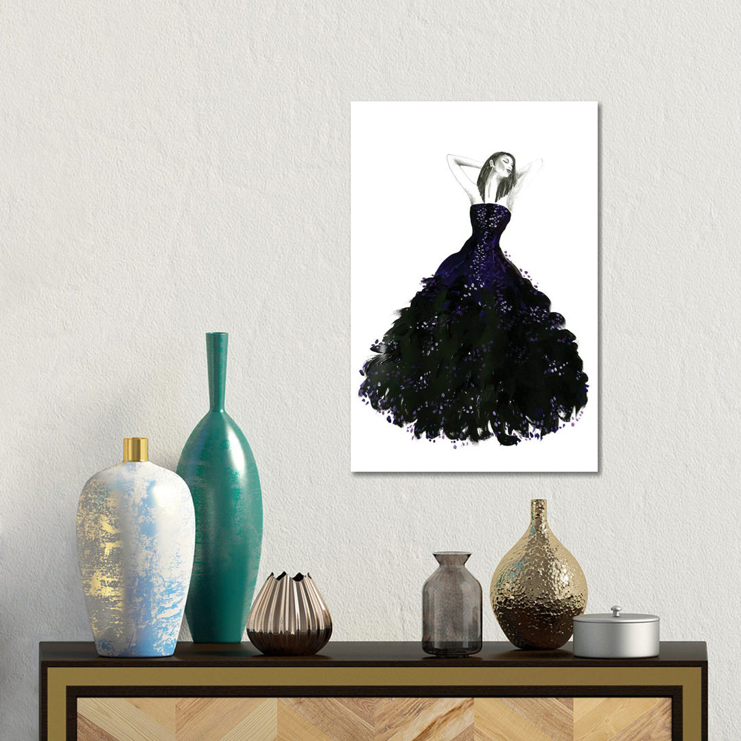 Fashion Illustration Long Black Dress by Blursbyai - Gallery-Wrapped Canvas Giclée on Canvas