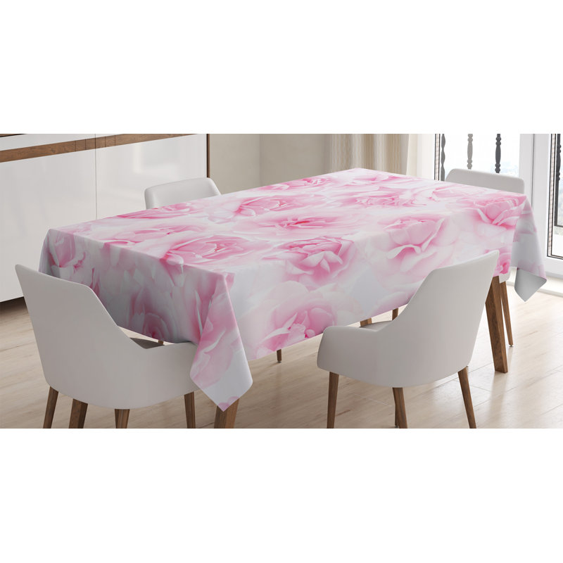 Rose Tablecloth, Plenty Of Roses Passion Sentiment Concept Affection Emotions Admiration Work, Rectangular Table Cover For Dining Room Kitchen Decor, 52" X 70", Soft Pink