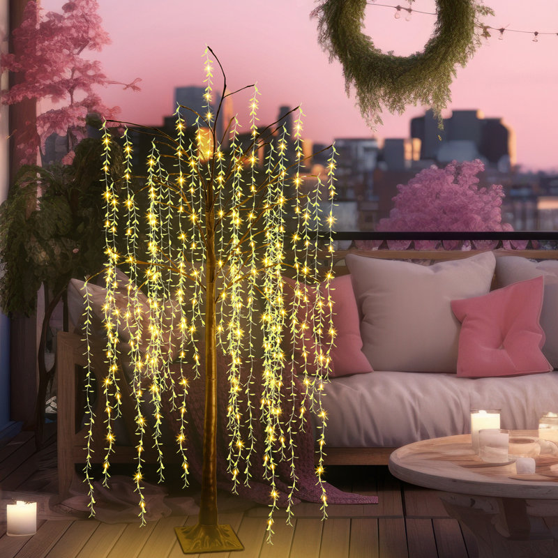 Luminaire solaire à DEL en forme de saule blanc, arbre décoratif extérieur pour jardin et patio