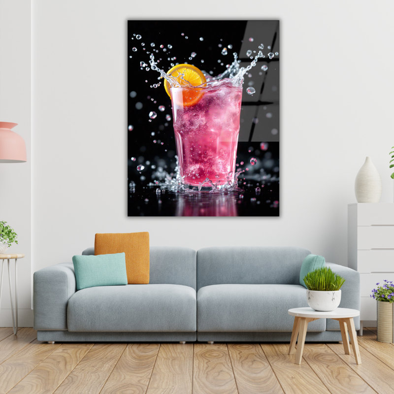 Art mural rose en verre trempé, 36" H x 24" W