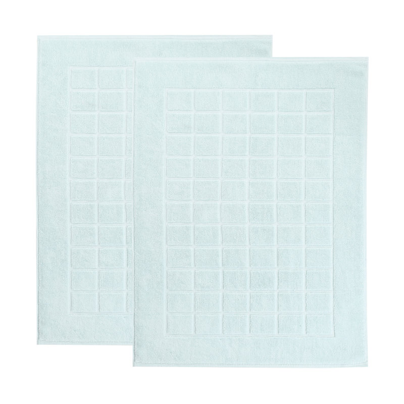 Nora Cotton Terry Solid Absorbent Thick Checkered Washable 2 Piece Bath Mat Set, Sea Foam