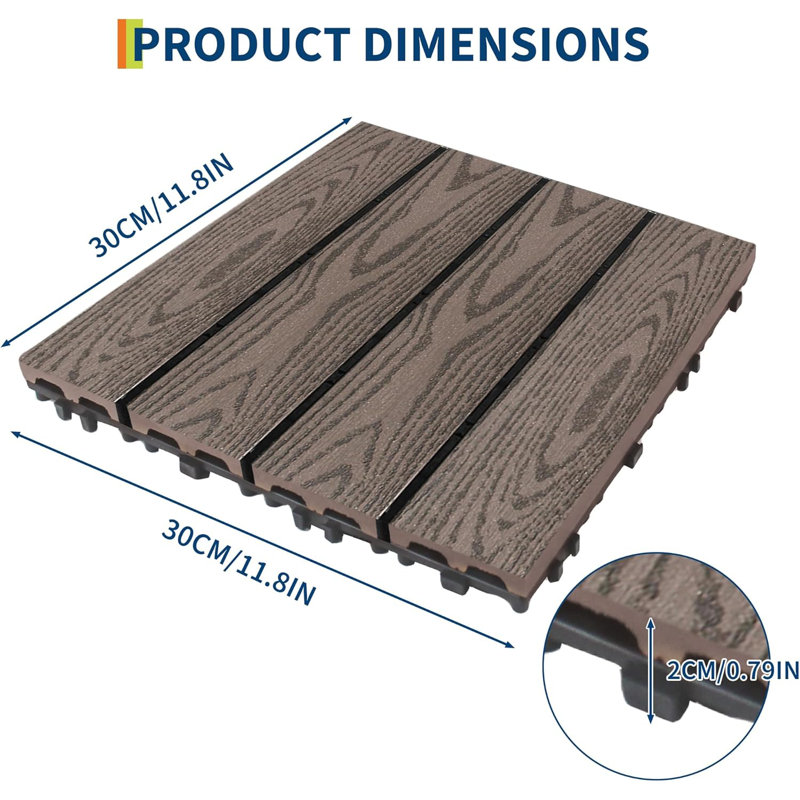 30cm L x 23cm W Plastic Interlocking Deck Tile, Brown