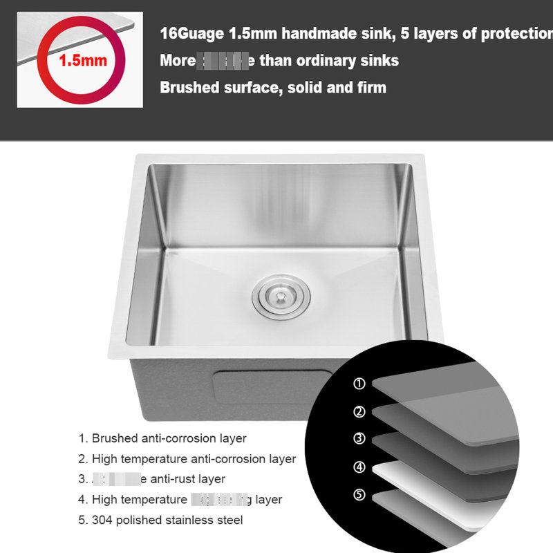 Évier de 23 po x 10 po en acier inoxydable - encastré avec profondeur de 26,06 po et poids de 24,53 lb avec drain en nickel brossé de 23 po de profondeur