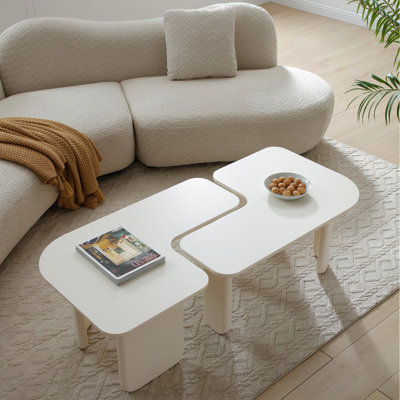 Ensemble de 2 tables basses modulaires modernes, ensemble de table de ferme à combinaison libre avec peinture multicouche, table d'appoint pour canapé-lit, tables d'angle polyvalentes pour le salon
