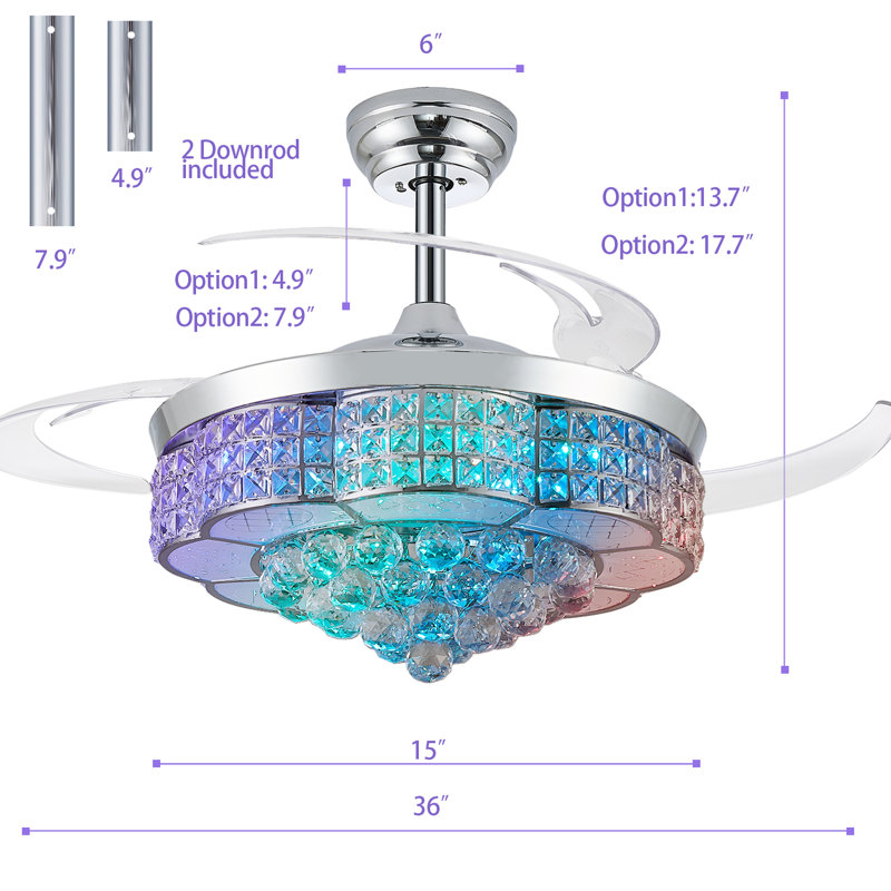 Ventilateur de lustre RVB 36 "avec haut-parleur, 36 po de largeur