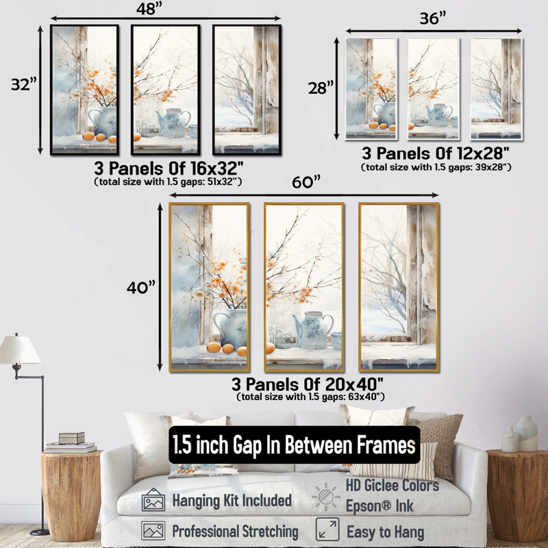 «Cottage In Winter Window Charm III», art mural fenêtres de ferme, H 28 po x l 36 po, Cadre flottant blanc