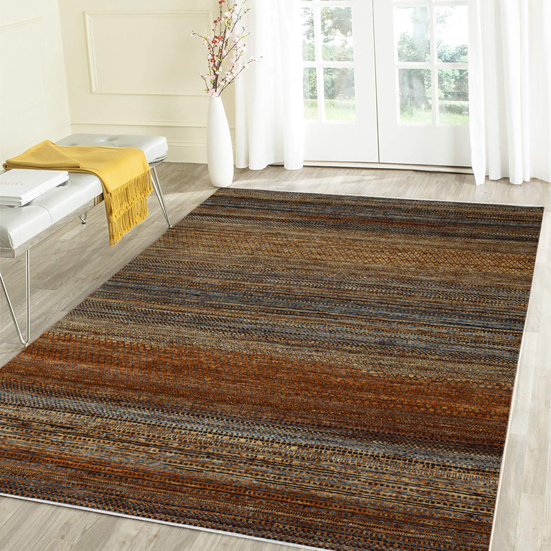 Tapis orange noué à la main Legacytransitionnel géométrique, 2 pi x 3 pi