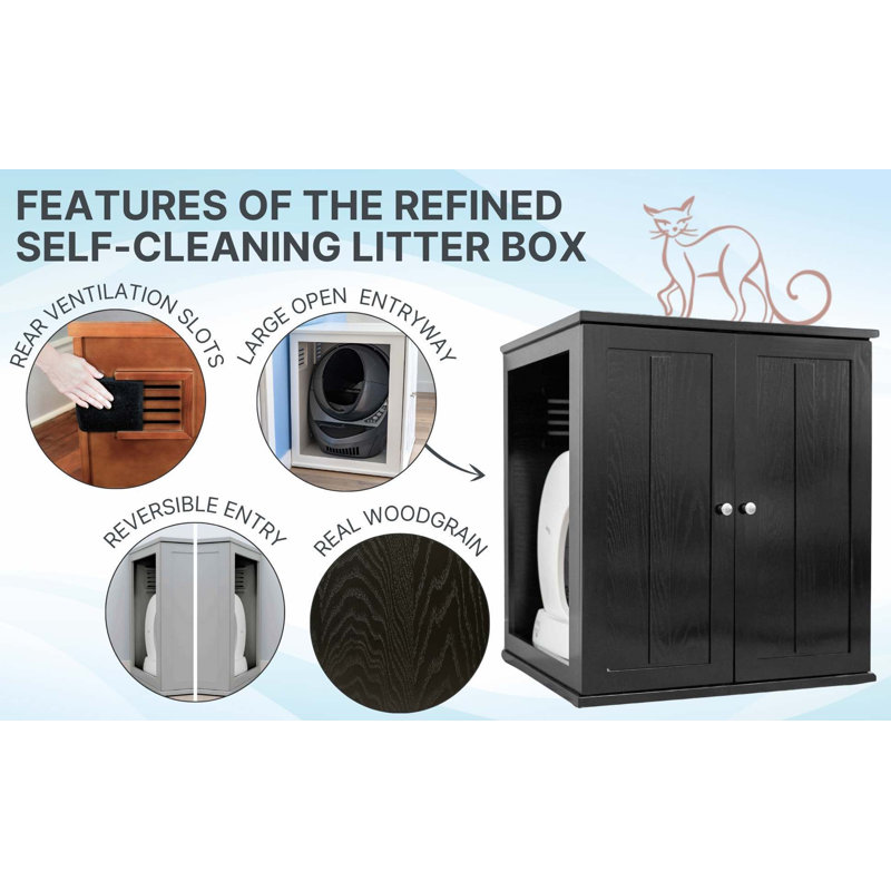 Refined Self Cleaning Litter Box Cabinet, Cane Style, Smoke Gray