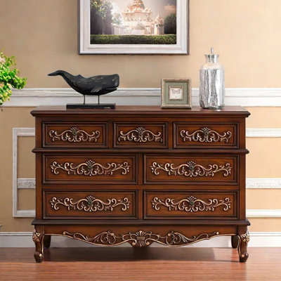 Solid Wood Carved Seven-Drawer Accent Chest
