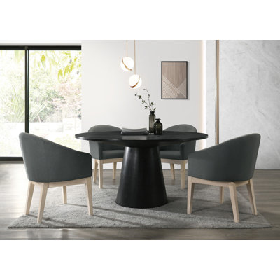 Ensemble de salle à manger Jacopo Ebony Black 5 pièces avec table ronde de 150 cm (59 po) et chaises grises