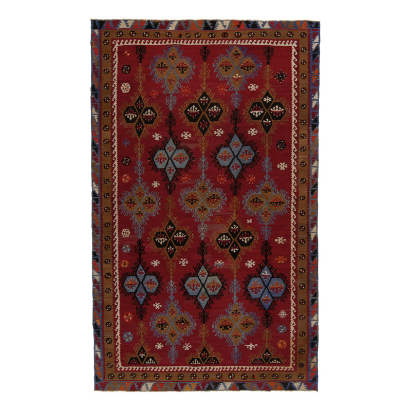 Wool Geometric Area Rug in Brown/Red/Green